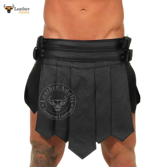 Mens Real Leather Black Roman Gladiator Skirt Kilt Gothic Kilt LARP