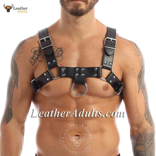 Mens Black GENUINE LEATHER FULL CHEST HARNESS GAY INTEREST Fetish club wear costumes BDSM Gay