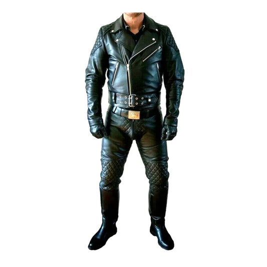 Men's Real Leather Pants Double Zips Pants Jeans Trousers Interest BLUF Pants