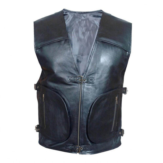 Black Mens Real Leather Gilet Biker Cut Waistcoat Vest Most Sizes VEST 21
