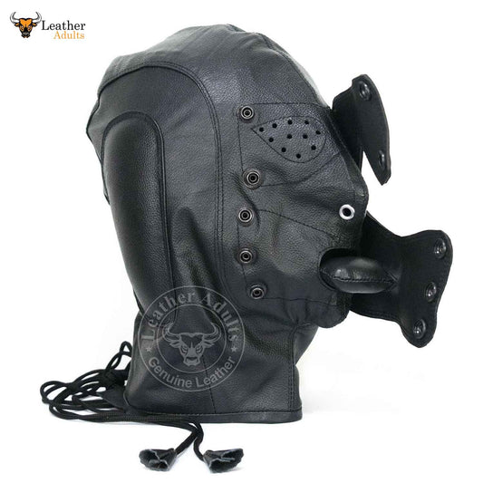 Genuine Handmade Leather Gimp Mask Air Tight Hood with Blindfolds and Mouth Gag Bondage