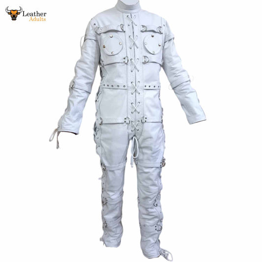 Heavy Duty White Leather Catsuit Bodysuit Restriction Bondage Bodysuit