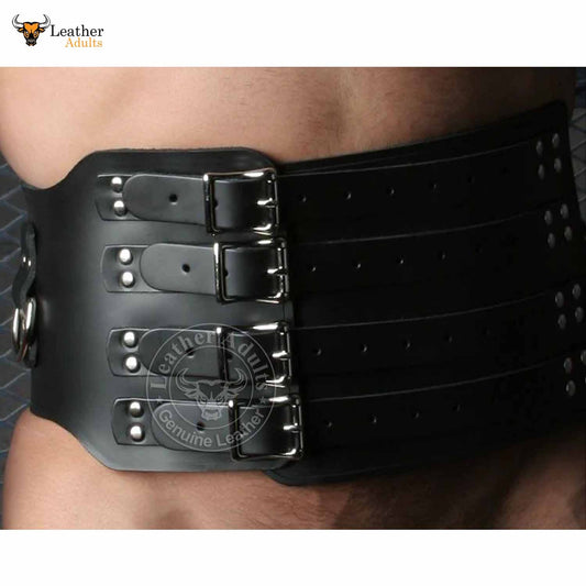 Mens Heavy Leather Waist Cincher Bondage Waist Belt
