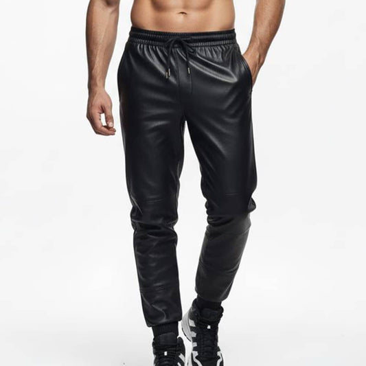 Mens Black Leather Jogger
