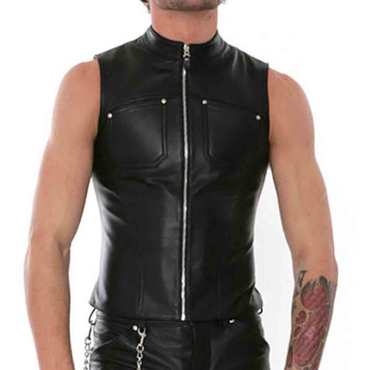 Mens Black Real Cow Leather Motorcycle Vest Club wear Biker Rider Motorbike Vest