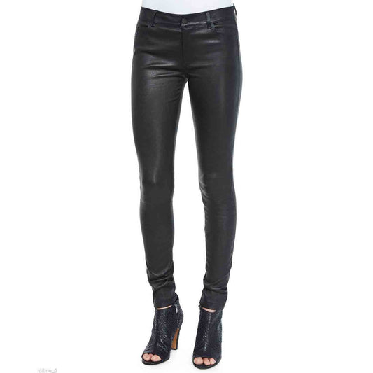 New Women's Genuine Sheepskin Leather Pant Slim Fit Black Skinny Trousers