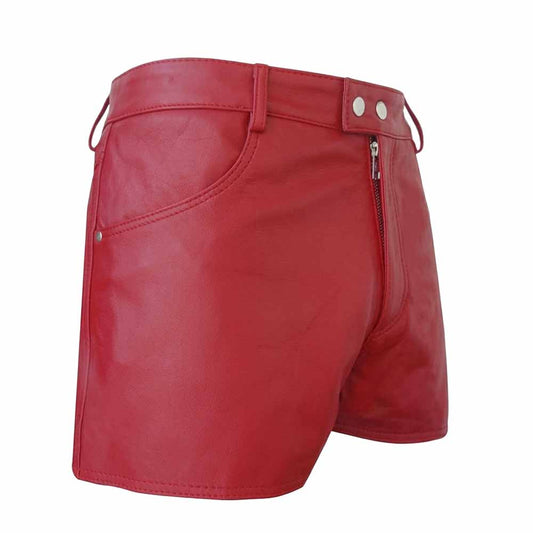 Womens 100% Genuine Leather Sexy Red Shorts With Two Pockets