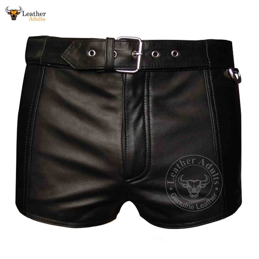 MENS Black GENUINE LEATHER Shorts With Full Lace Back Gay Shorts