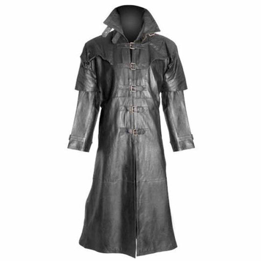 Gabardina gótica Steampunk de cuero de cordero puro para hombre, gabardina Van Helsing Matrix