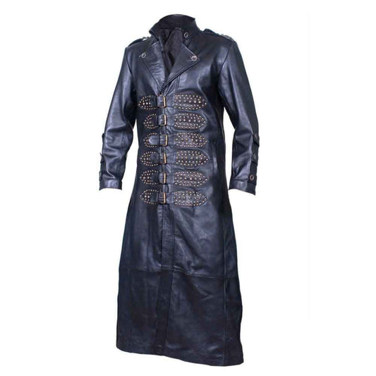 Gabardina Matrix STEAMPUNK Van Helsing de cuero de vaca real negro para hombre con capucha desmontable