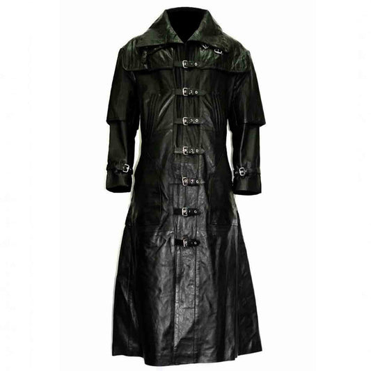 Mens Black Real Cowhide Leather Hugh Jackman Van Helsing Coat Goth Steampunk Trench Coat Gothic Trench Coat