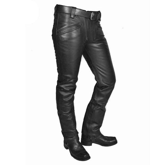 Pantalones de carpintero de cuero de vaca para hombre, pantalones de motociclista, pantalones ajustados para gays