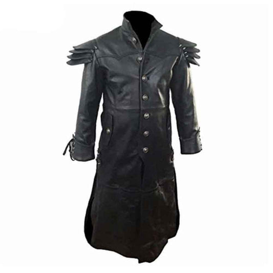 Mens REAL Black Leather Goth Matrix Trench Coat Steampunk Gothic T24