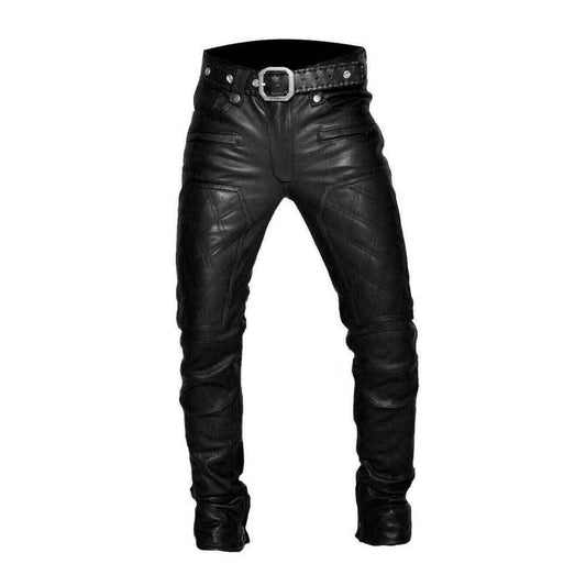 Pantalones de motociclista de cuero auténtico para hombre Paneles acolchados Pantalones de cuero de motociclista ajustados Pantalones BLUF