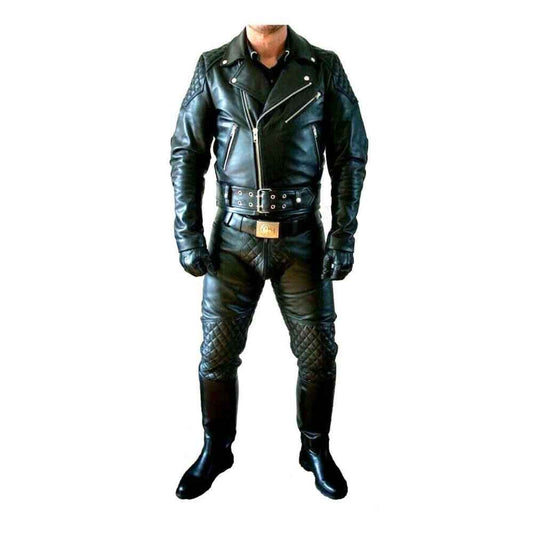 Pantalones de cuero auténtico para hombre, pantalones con doble cremallera, pantalones vaqueros, pantalones Interest BLUF