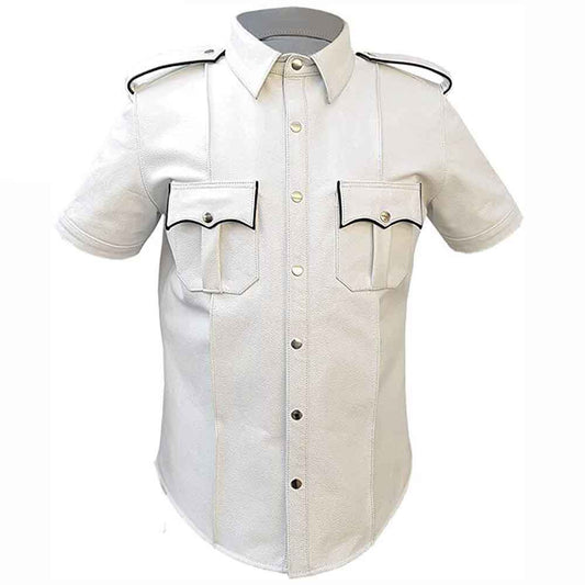MEN'S REAL LEATHER White Police Military Style Shirt BLUF ALL SIZE Shirt