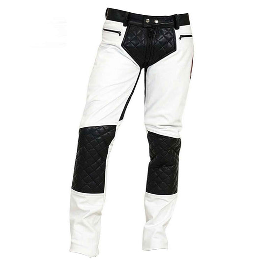 Pantalones de cuero de vaca blanco y negro para hombre BLUF Saddleback pantalones tipo pantalón