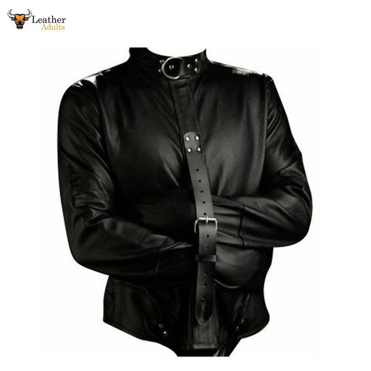 Mens Black Genuine Leather Heavy Duty Straitjacket Leather Straitjacket BONDAGE