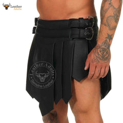 Mens Real Leather Black Roman Gladiator Skirt Kilt Gothic Kilt LARP