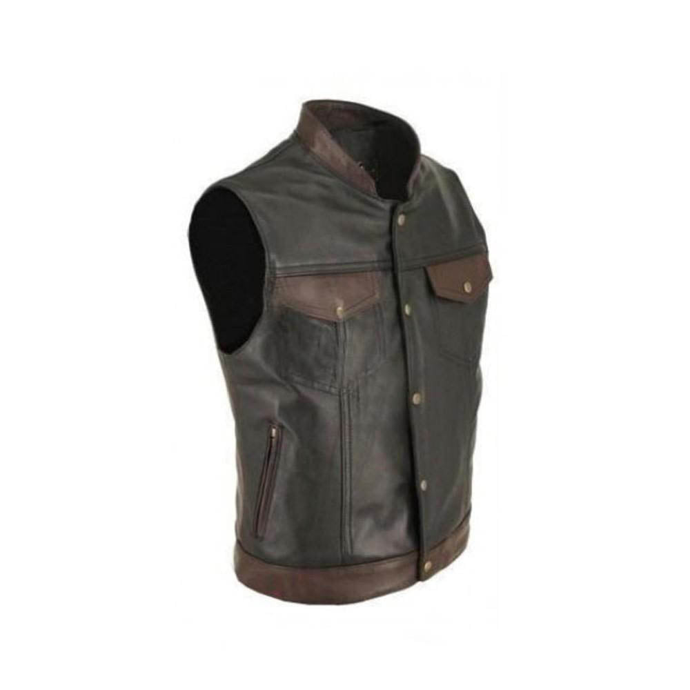 100% Cows Leather Biker Style Waistcoat Vest Cut Most Sizes