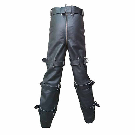 Black Leather Locking Bondage Chastity Jeans With Rear Zip – CJ