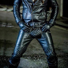 Men's Real Cowhide Leather Pants Punk Kink Jeans Trousers BLUF Pants Bikers Kink