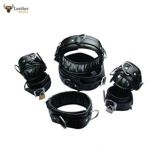 7 PIECE GENUINE LEATHER HEAVY DUTY PADDED BONDAGE RESTRAINT SET RESTRAINTS