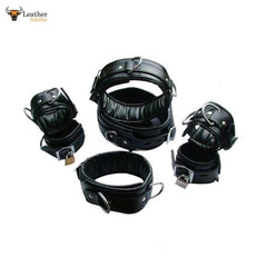 7 PIECE GENUINE LEATHER HEAVY DUTY PADDED BONDAGE RESTRAINT SET RESTRAINTS