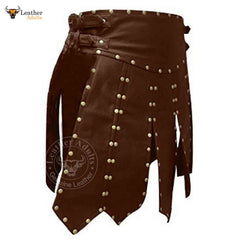 MENS BROWN LEATHER GLADIATOR KILT – K6