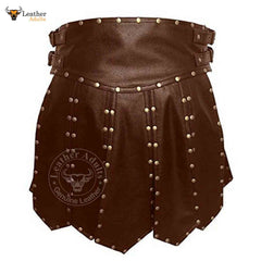 MENS BROWN LEATHER GLADIATOR KILT – K6