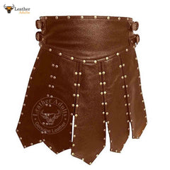 MENS BROWN LEATHER GLADIATOR KILT – K6