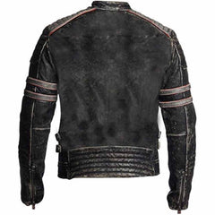 Retro 1 - Chaqueta de piel auténtica para hombre, estilo vintage, color negro