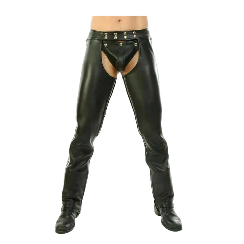 Mens Real Leather Chaps Leder Fetish Gay Jeans Pants Gay Chaps Bikers Trousers