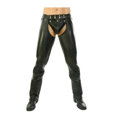 Mens Real Leather Chaps Leder Fetish Gay Jeans Pants Gay Chaps Bikers Trousers
