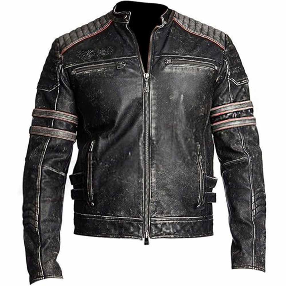 Retro 1 - Chaqueta de piel auténtica para hombre, estilo vintage, color negro
