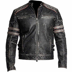 Retro 1 - Chaqueta de piel auténtica para hombre, estilo vintage, color negro
