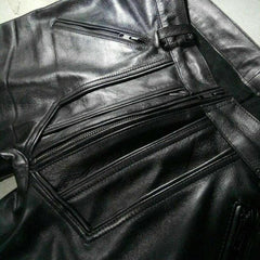 Mens Real Cowhide Leather Pants Double Zipped Jean Trousers BLUF Pants Bikers
