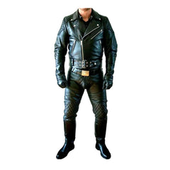 Men's Real Leather Pants Double Zips Pants Jeans Trousers Interest BLUF Pants
