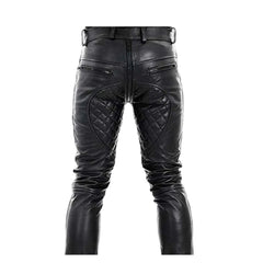 Men's Real Leather Pants Double Zips Pants Jeans Trousers Interest BLUF Pants