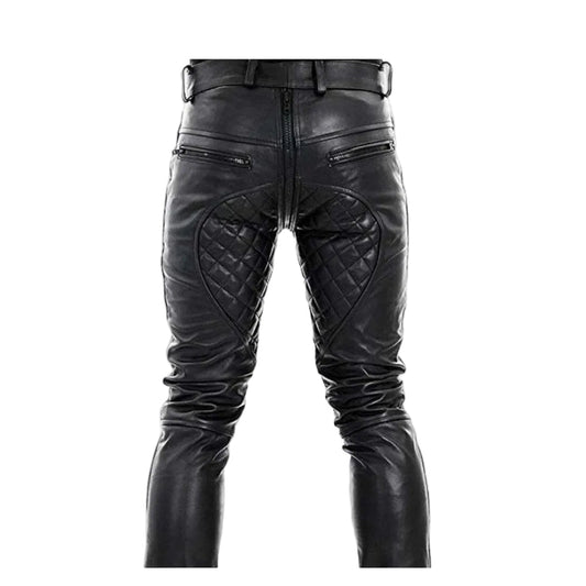 Men's Real Leather Pants Double Zips Pants Jeans Trousers Interest BLUF Pants