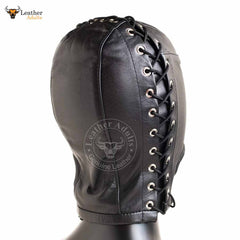 BDSM Open Mouth Leather Hood Black Soft Leather Bondage Mask