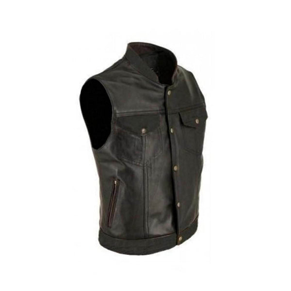 Black Leather Biker Style Waistcoat Vest Most Sizes Genuine Cow Leather