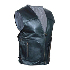 Black Mens Real Leather Gilet Biker Cut Waistcoat Vest Most Sizes VEST 21