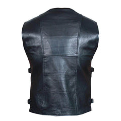 Black Mens Real Leather Gilet Biker Cut Waistcoat Vest Most Sizes VEST 21