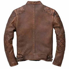 Chaqueta de cuero marrón desgastado para motocicleta Biker Cafe Racer vintage para hombre