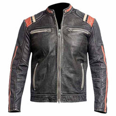 Chaqueta de cuero para hombre Retro 3 Cafe Racer Biker Vintage envejecido