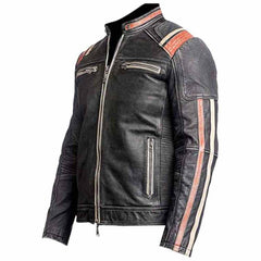 Chaqueta de cuero para hombre Retro 3 Cafe Racer Biker Vintage envejecido