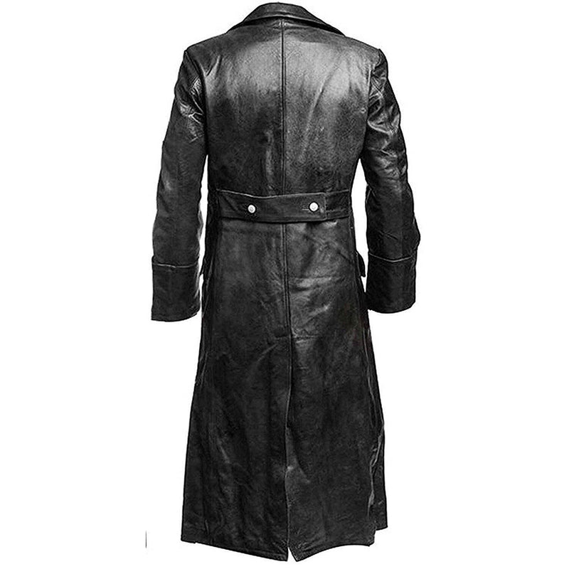 Abrigo largo de invierno de cuero auténtico para hombre, uniforme militar clásico alemán de la Segunda Guerra Mundial, color negro