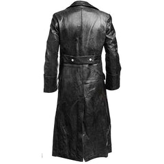 Abrigo largo de invierno de cuero auténtico para hombre, uniforme militar clásico alemán de la Segunda Guerra Mundial, color negro