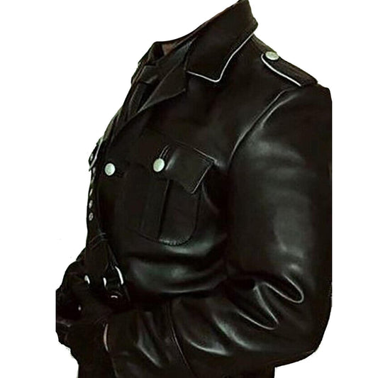 Chaqueta de piel de vacuno auténtica para hombre, uniforme alemán de la Segunda Guerra Mundial, color negro